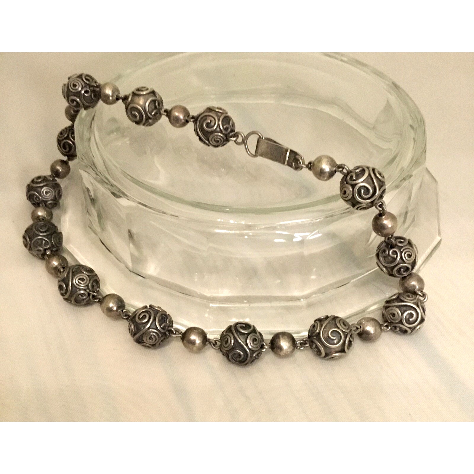 Vintage Carmen Beckmann Mexican Sterling Bead 16.5” Necklace